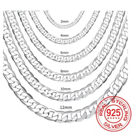 Colar de prata esterlina 925 masculino 2/4/6/8/10/12mm 40-75cm colar de corrente facial fecho lagosta masculino feminino joias de noivado presentes