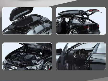 1:32 Audi RS6 Modelo de carro de brinquedo com portas de som e luz, modelo fundido de liga aberta, coleção de veículos para meninos e adultos, presente de festival