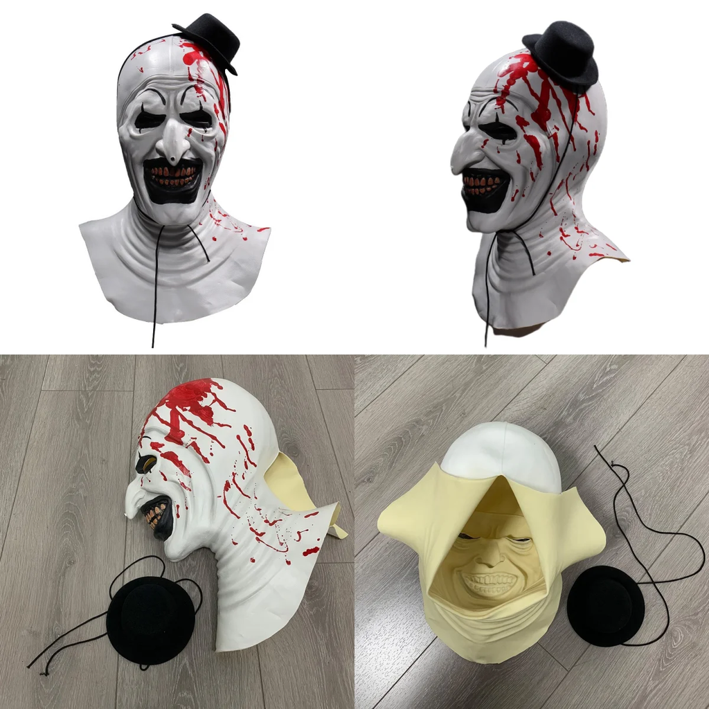 Horror Terrifier Palhaço Cosplay Máscara, Látex, Suave, Demônio, Mal, Coringa, Festa de Halloween, Fantasia, Adulto, Tamanho Único