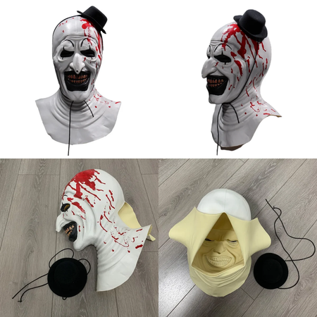 Horror Terrifier Palhaço Cosplay Máscara, Látex, Suave, Demônio, Mal, Coringa, Festa de Halloween, Fantasia, Adulto, Tamanho Único