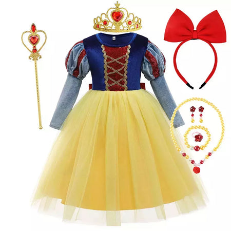 Criança neve branca traje princesa vestido de baile meninas festa aniversário fantasia veludo corpete malha tutu saia criança cosplay outfit