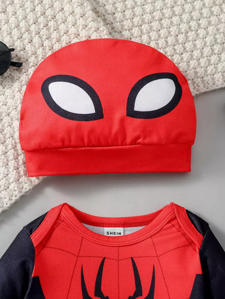 2 pçs bebê 2024 novo estilo meninos para recém-nascidos 0-6m dos desenhos animados aranha manga longa legal moda macacão todas as estações + chapéu