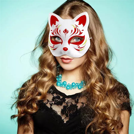 1-20 pçs máscara japonesa de papel em branco máscara halloween cosplay gato diy pintável meia máscara facial animal traje festa decoração artesanato prop