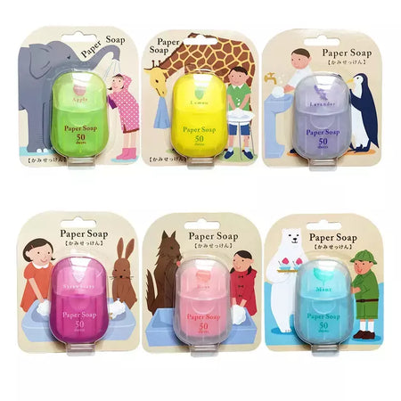 Portátil Descartável Sabão Caixa De Papel, Viagem Lavar A Mão, Banho Limpo, Scented Slice Sheets, Mini Papel Sabão, Fontes Do Banheiro, 50Pcs