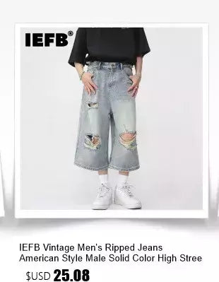 Iefb-Jeans lavado vintage masculino, calças jeans de perna larga, calças masculinas soltas, moda casual de rua angustiada, verão, versátil, 9C354