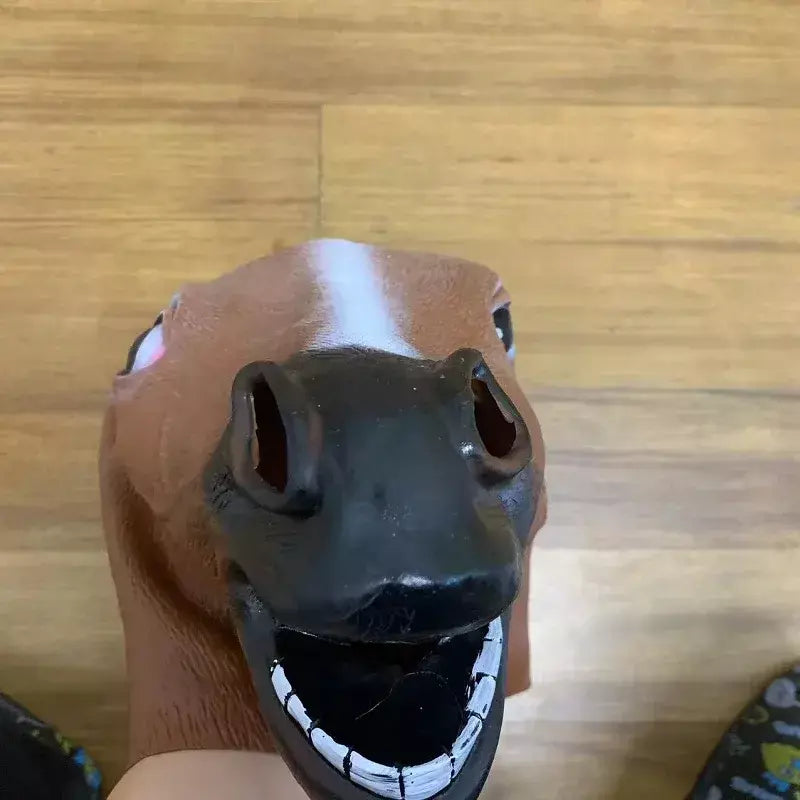 Homens máscaras de cavalo marrom menina engraçado cabeça de cavalo máscara de látex máscara animal novidade halloween cosplay trajes chapelaria rímel de látex