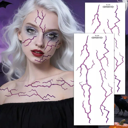 Adesivos de tatuagem falsos grandes, 2 peças, design detalhado de veias relâmpago preto e vermelho para festa de halloween, suprimentos de arte facial e corporal