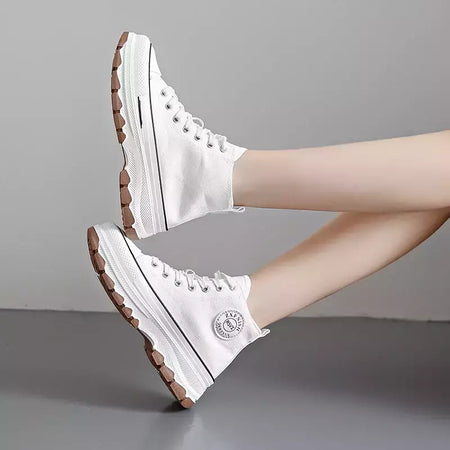 Tênis casual de cano alto para mulheres, com cordões, lona de altura da plataforma, antiderrapante, resistente ao desgaste, sapatos femininos vulcanizados, primavera, 2024