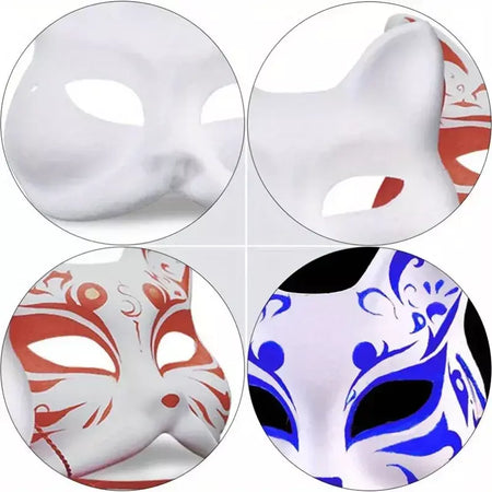 1-20 pçs máscara japonesa de papel em branco máscara halloween cosplay gato diy pintável meia máscara facial animal traje festa decoração artesanato prop