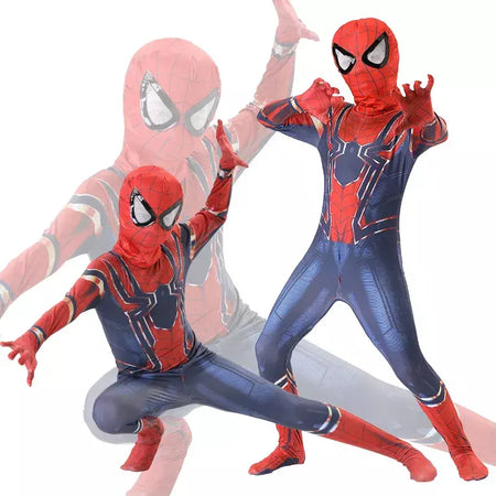 Crianças super-herói bodysuit milhas cosplay peter parker traje dos desenhos animados halloween conjunto com capuz traje de férias macacão com capuz separado
