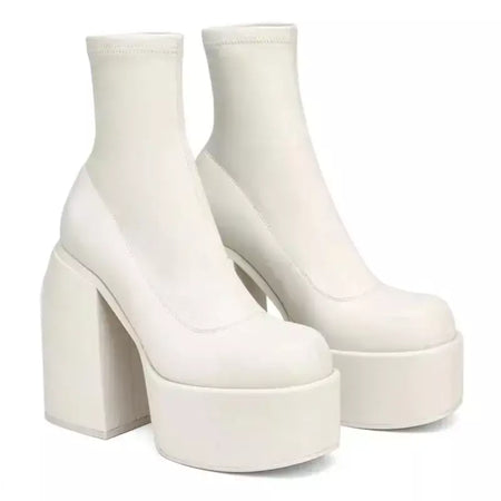 Mulheres nova moda botas curtas mulheres sexy bota de couro dedo do pé quadrado casual zíper salto alto casual sola grossa sapatos femininos zapatos