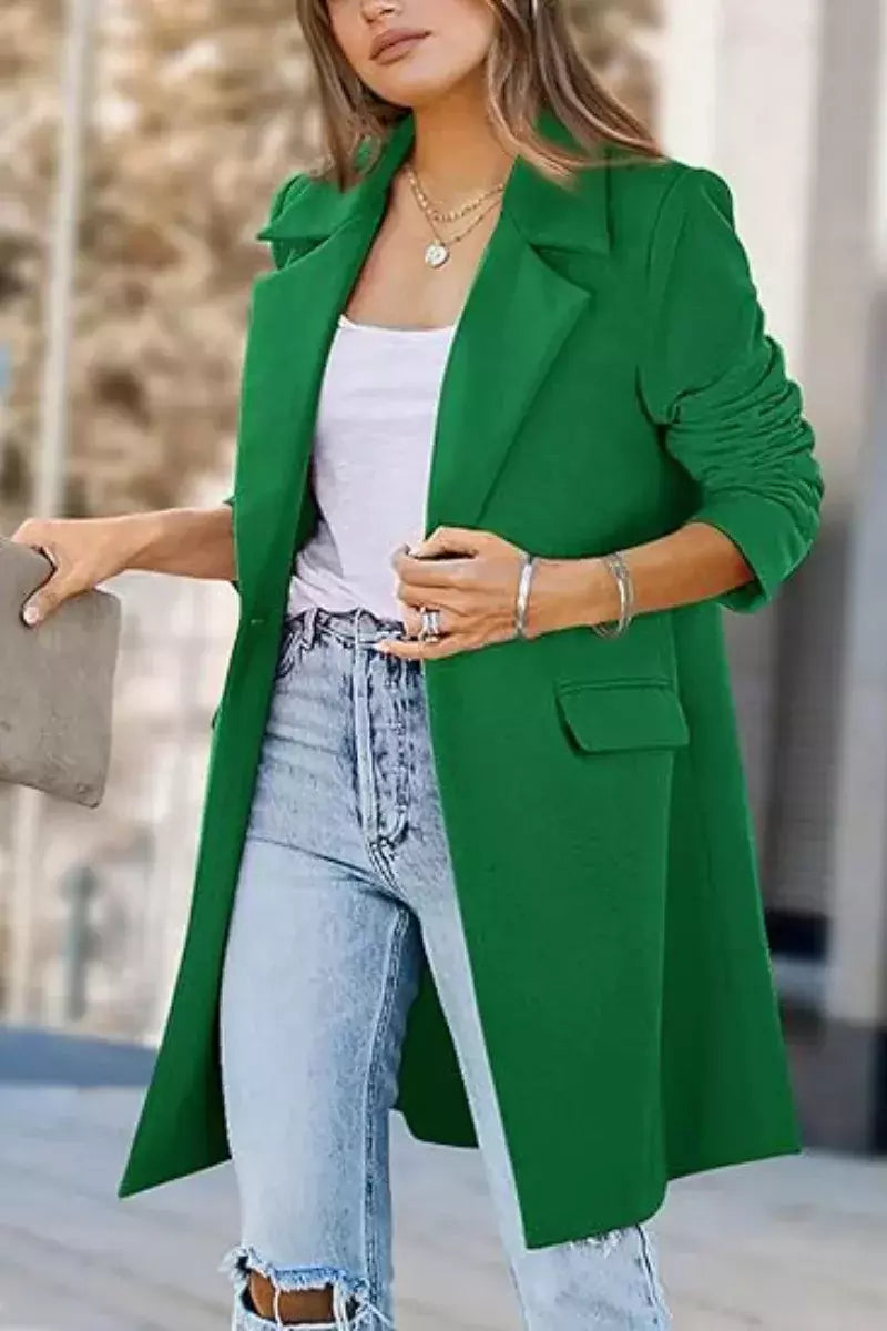 Jaqueta de gola virada para baixo feminina, mistura de lã, casacos longos, casacos femininos, roupas de inverno
