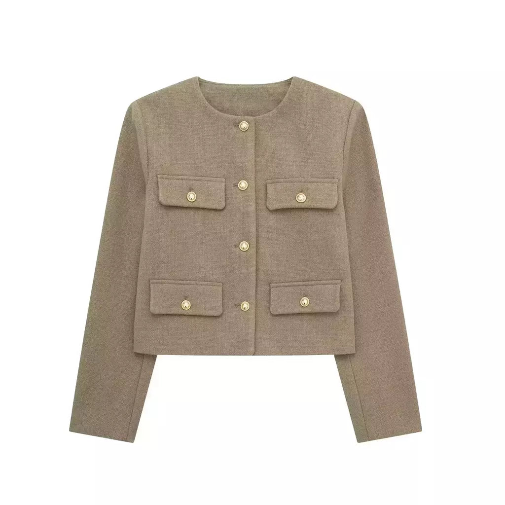 TRAF-Casaco Cropped feminino com botão dourado, blazer bomber, streetwear chique, blusa de casacos femininos, moda primavera, 2022