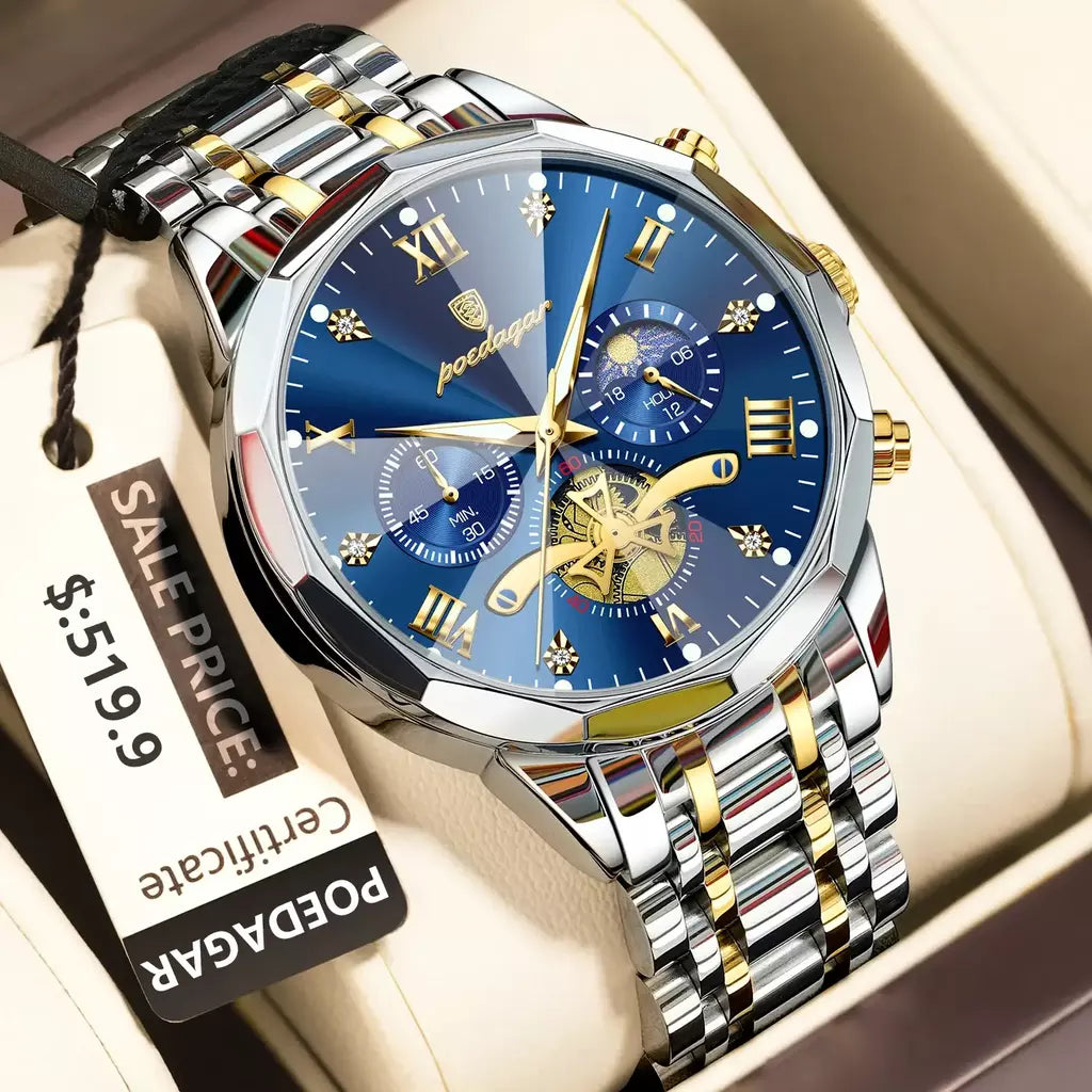 Poedagar luxo relógio masculino topo original à prova dwaterproof água luminosa cronógrafo homem relógio de pulso aço inoxidável quartzo relógios masculinos reloj