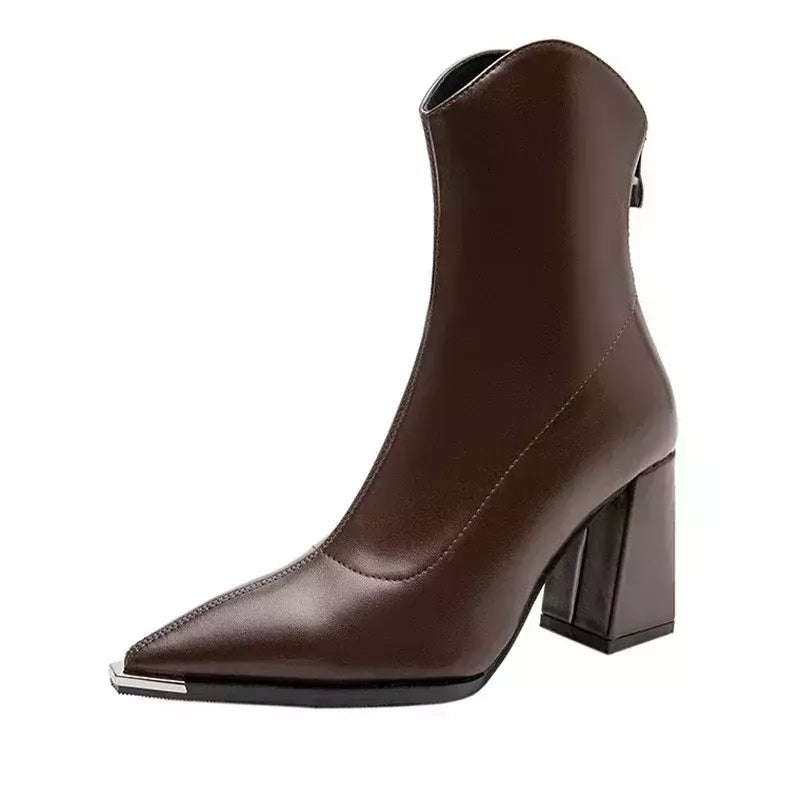 2024 inverno salto alto sexy mulheres sapatos de luxo chunky tornozelo chelsea botas moda novo dedo do pé apontado zíper goth bombas sapatos marca