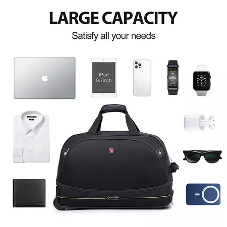 OIWAS-mochila masculina com carrinho, mala de rolamento dobrável, repelente de água, bagagem de mão com rodas, bolsa de mão, pacote de expansão de 56 litros