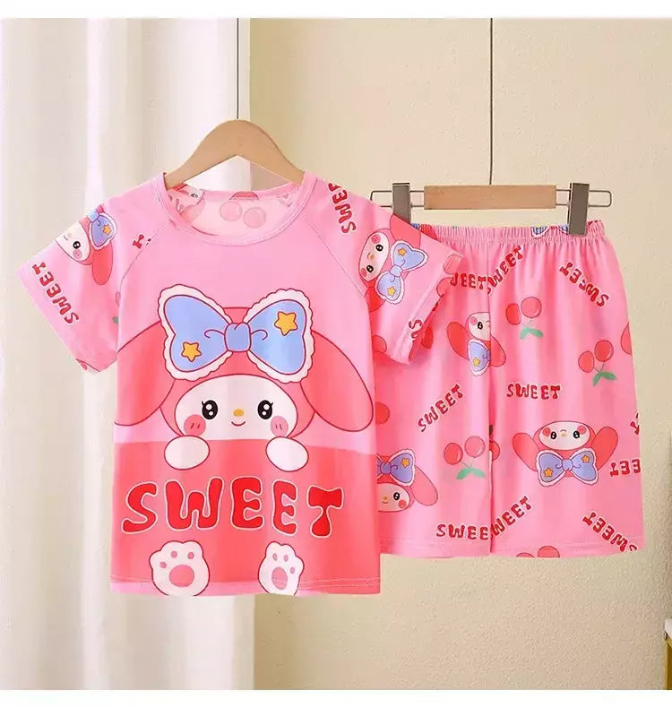 Novo verão crianças pijamas conjunto de 2 peças roupas de ar condicionado para meninos meninas bebê manga curta roupas para casa na moda