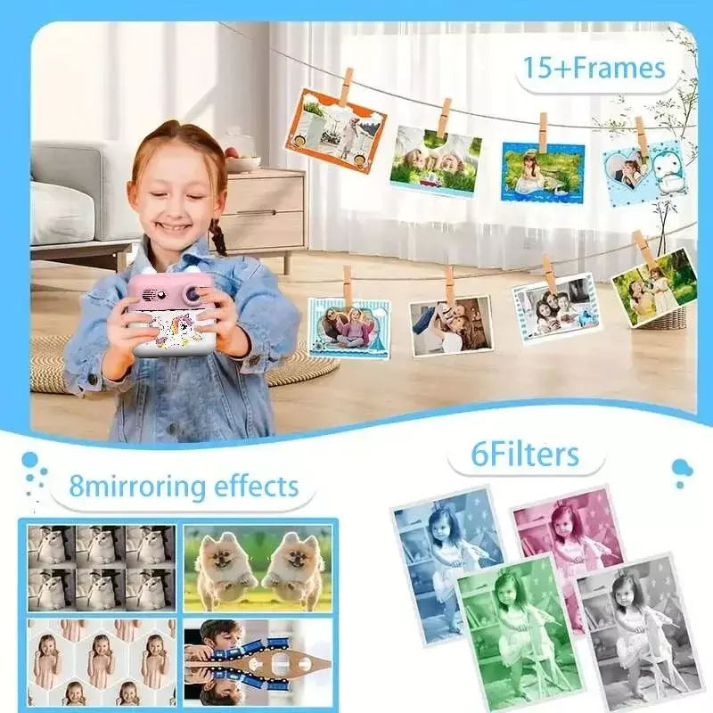 Câmera de impressão instantânea, impressão instantânea HD 1080P vem com vários filtros com inclui 1 rolo de papel e cordão