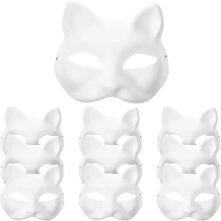 1-20 pçs máscara japonesa de papel em branco máscara halloween cosplay gato diy pintável meia máscara facial animal traje festa decoração artesanato prop