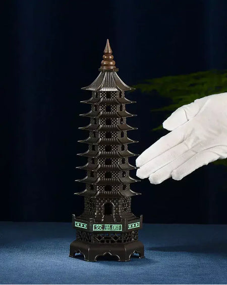 Queimador de incenso de liga chinesa, decoração tradicional cultural para casa, arquitetura, nove histórias, torre wenchang, sala de estar, escritório, ornamentos