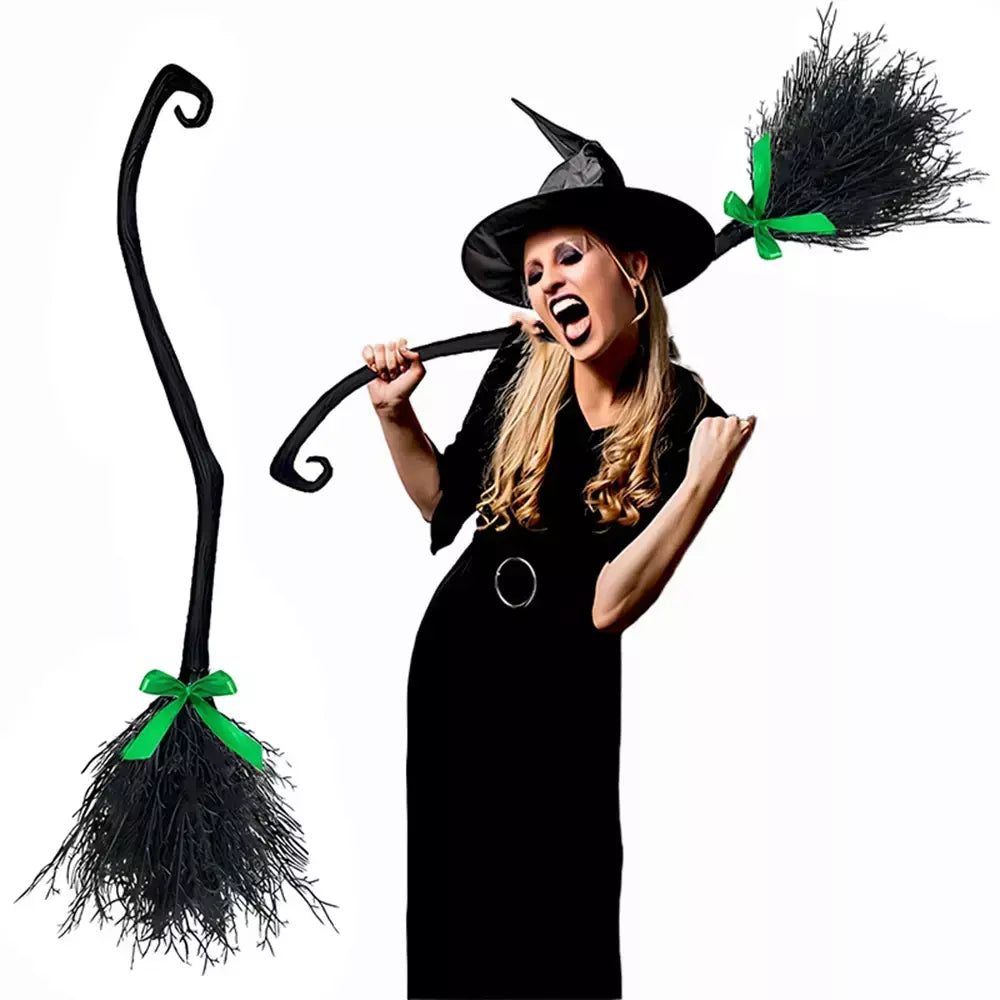 Halloween bruxa vassoura decorações magia plástico assustador prop cosplay adequado para festas de festival masquerade traje eventos adereços