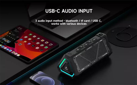 MLOVE P3 Alto-falante Bluetooth externo, alto-falante Bluetooth 5.3 com potência de saída de 40 W, som estéreo IPX7 à prova d'água, cartão Micro SD, luz RGB