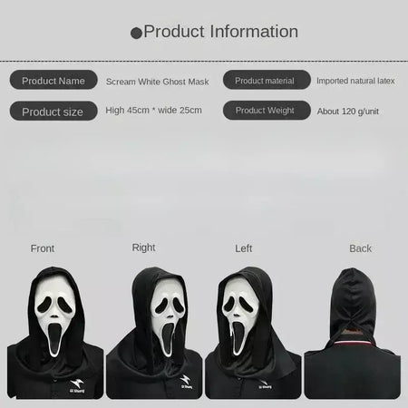 Látex grito ghostface máscara horror cabeça cheia máscara brincadeira cosplay traje filme assustador ghostface adereços decoração de casa fontes de festa