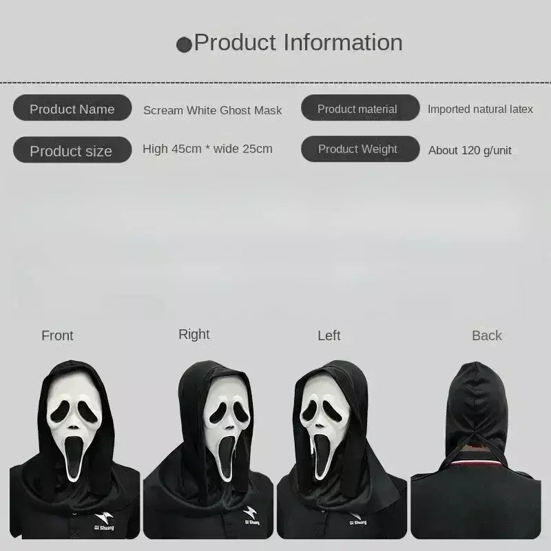 Látex grito ghostface máscara horror cabeça cheia máscara brincadeira cosplay traje filme assustador ghostface adereços decoração de casa fontes de festa