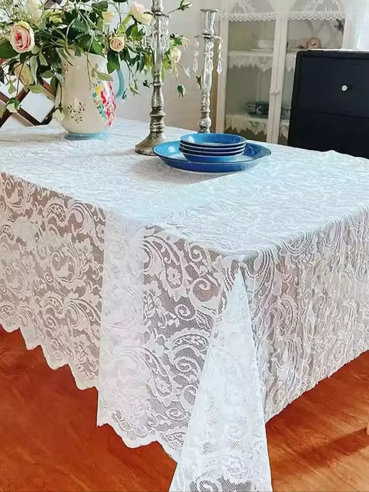Toalha de renda branca para mesas retangulares, recepção de casamento, festa de aniversário, estilo vintage