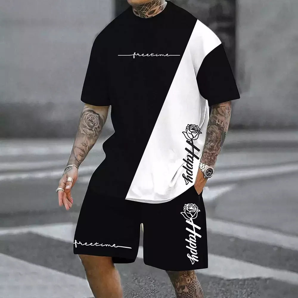 Conjunto de camiseta e shorts casuais masculinos, tops de praia estampados em 3D, moda streetwear, roupas esportivas, estilo havaiano, novo, 2 peças