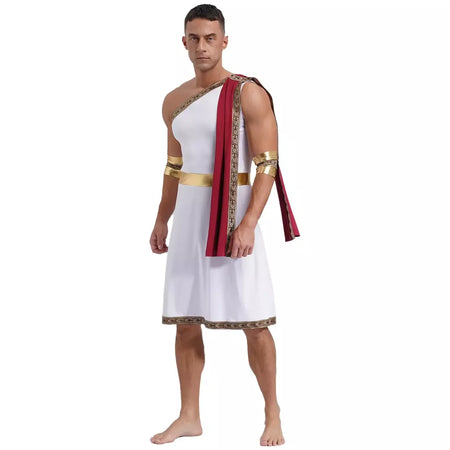 Homens antigo deus grego gladiador halloween cosplay trajes toga com mangas rei romano príncipe toga robe vestido punhos destacáveis