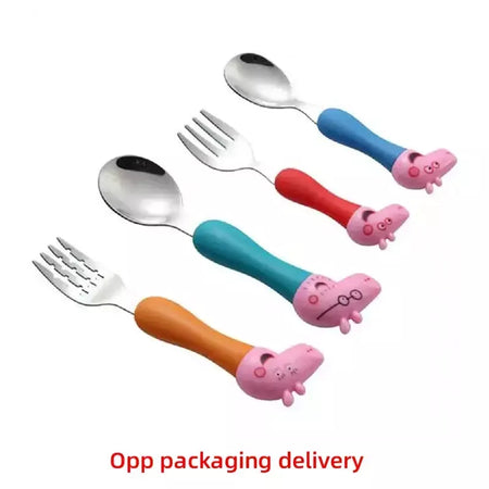4 pçs/set talheres peppa porco unicórnio garfo colher brinquedo conjunto george festa de aniversário talheres rosa figura dos desenhos animados crianças presente para crianças
