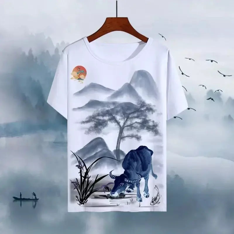 2025 china animal impressão 3d doze constelações dragão e tigre lavagem pintura adulto topo tinta do zodíaco camiseta edição mais recente