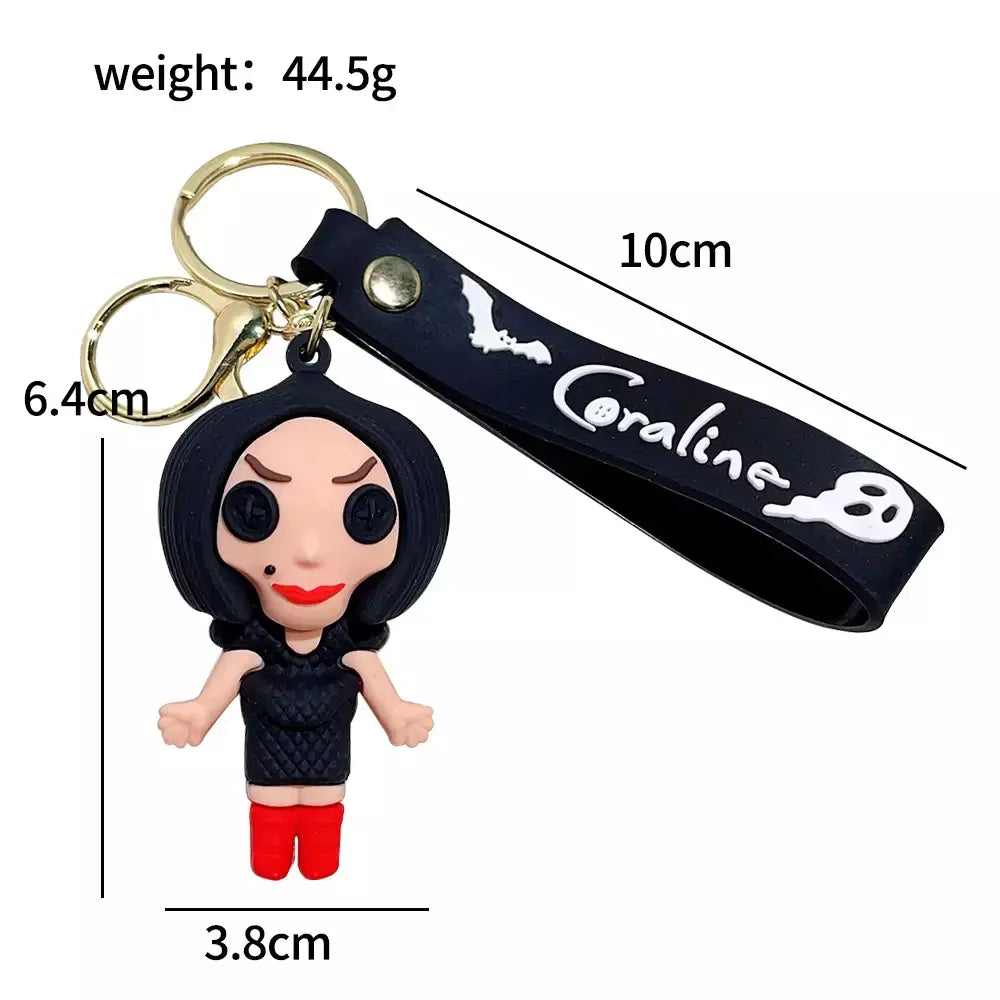 Criativo dos desenhos animados filme de ação coraline figura boneca modelo bonito boneca pvc chaveiro ornamento chaveiro pingente crianças presentes