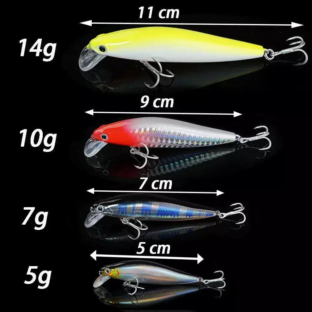 Afundando minow 5g 7g 10g 14g isca de pesca sistema equilíbrio gravidade impulso elenco isca profunda manivela wobbler gancho pesca engrenagem jerkbait