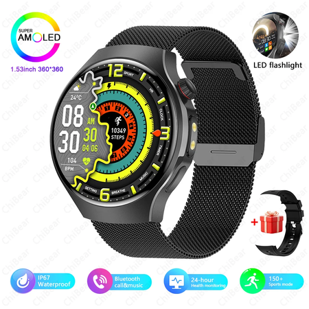 Novo relógio inteligente masculino tela de toque completa bússola bluetooth chamada lanterna esportes atividade fitness freqüência cardíaca à prova dwaterproof água smartwatch