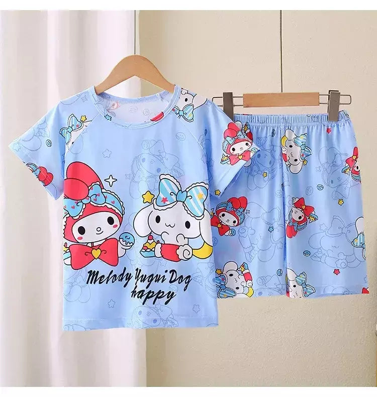 Novo verão crianças pijamas conjunto de 2 peças roupas de ar condicionado para meninos meninas bebê manga curta roupas para casa na moda