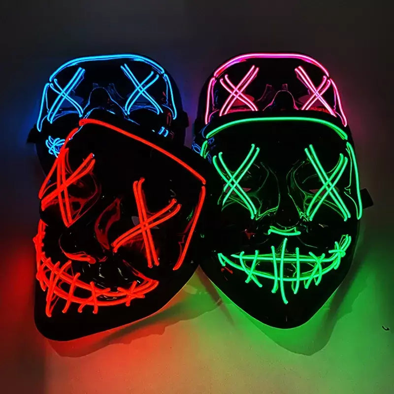 Neon sem fio led máscara de purga brilho no escuro cosplay máscara de terror halloween masquerade festa máscaras brilhantes engraçado vestir-se