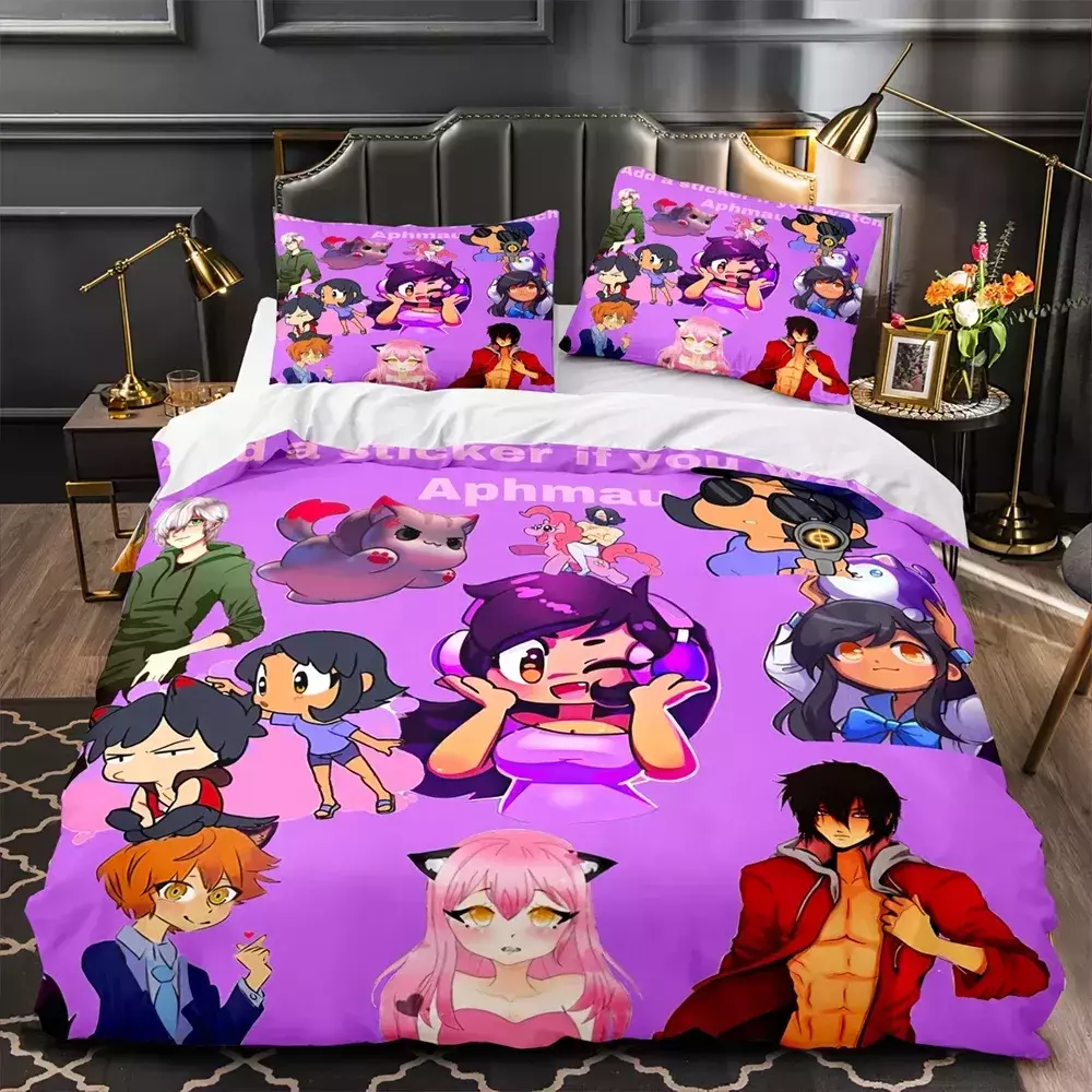 APHMAU-Conjunto de cama impressão Aphmau 3D para adultos e crianças, capa de edredão, solteiro, gêmeo, completo, queen, king size, kawaii, adulto, cama, 035