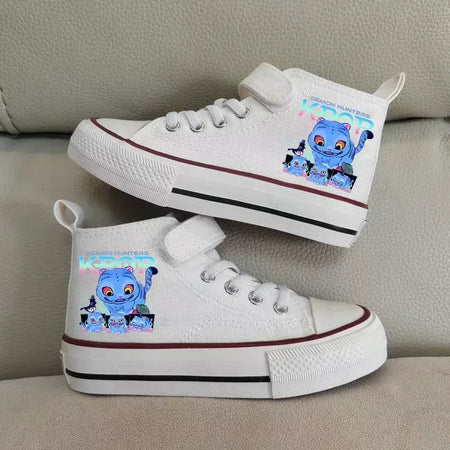 Novas crianças sapatos de lona de alta qualidade meninas sapatos kpop demônio caçadores crianças sapatos de placa branca estudante correndo tênis sapatos brancos