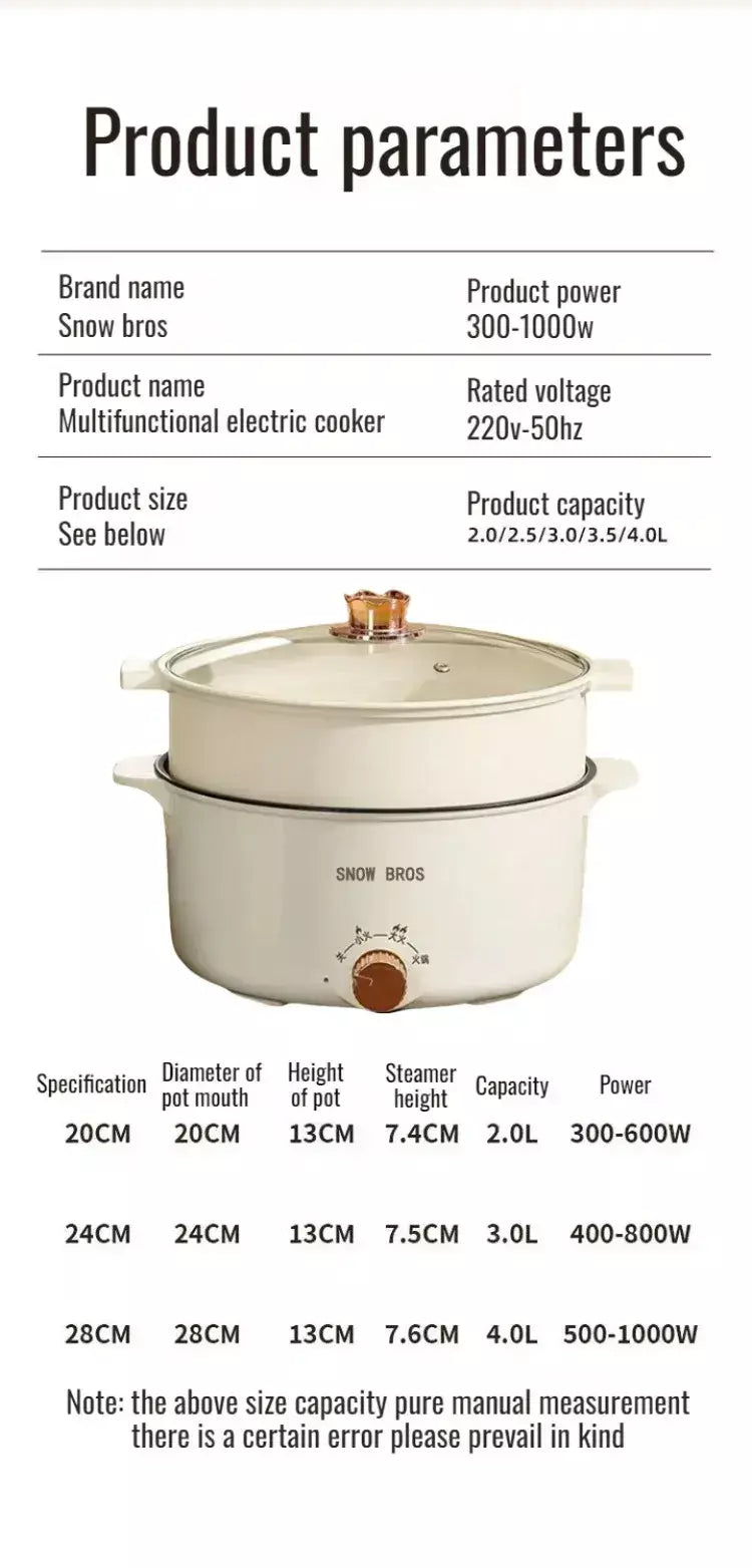 Pote de cozinha elétrico para dormitório estudantil, uso doméstico, panela quente multifuncional, panela elétrica pequena integrada, frigideira antiaderente