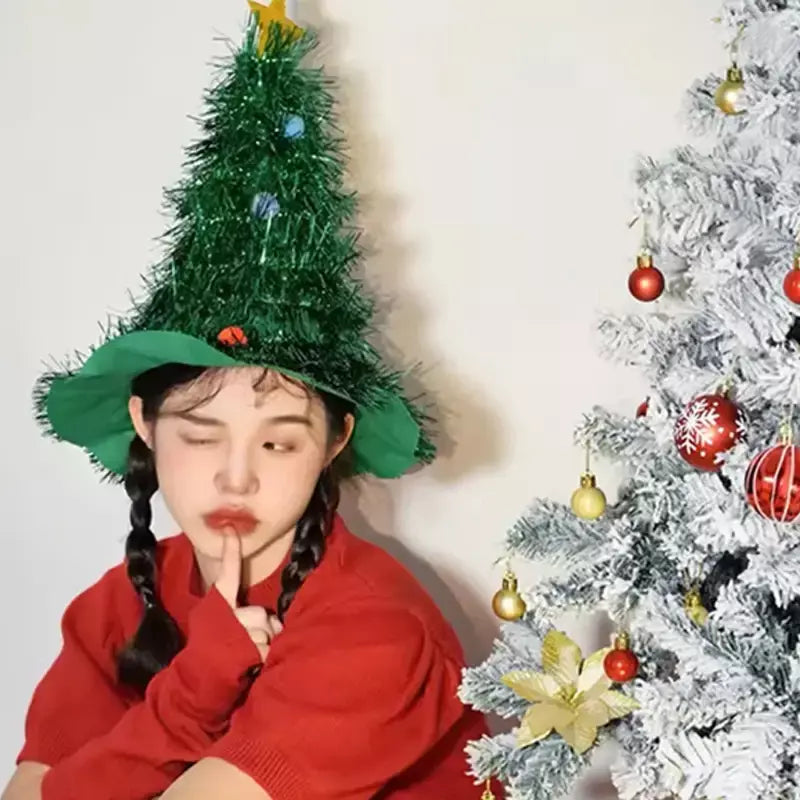 Led light up árvore de natal fita chapéus bonito engraçado chapéu de papai noel luminoso fantasia vestir-se boné para festa de natal presente foto adereços
