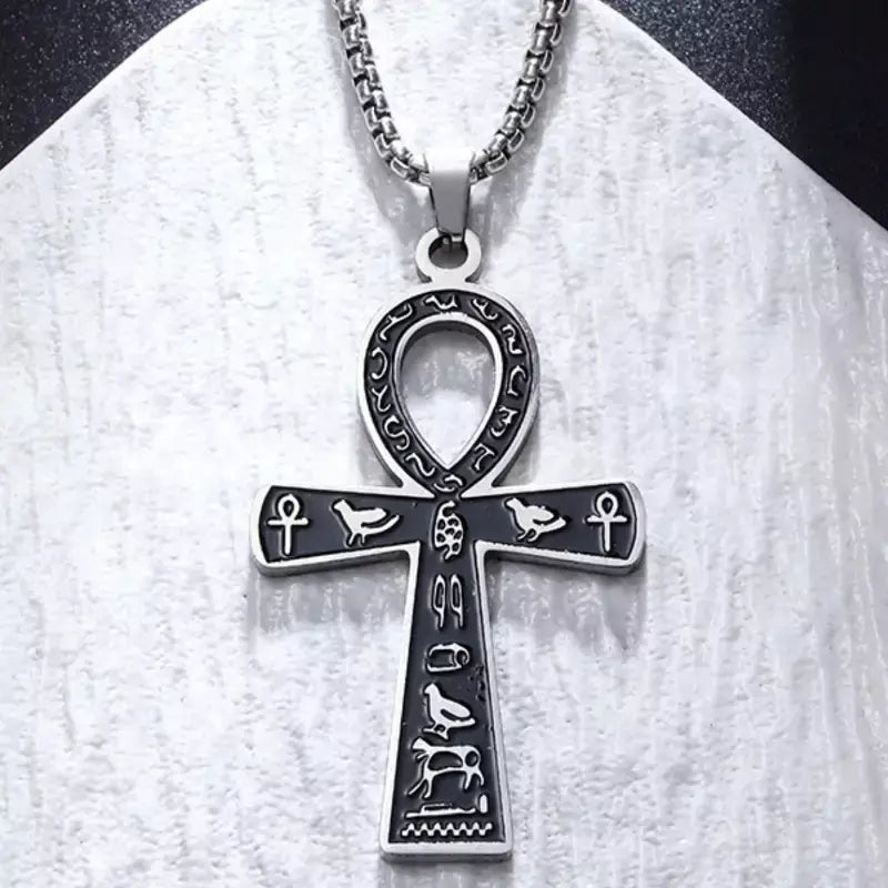 Retro aço inoxidável antigo egípcio ankh cruz totem pingente colar para homens e mulheres faraó vida chave amuleto jóias