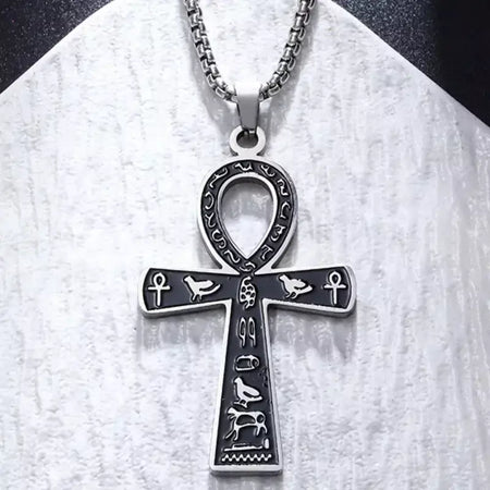 Retro aço inoxidável antigo egípcio ankh cruz totem pingente colar para homens e mulheres faraó vida chave amuleto jóias