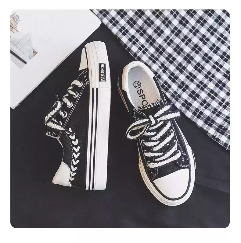 Chunky Platform Canvas Shoes para mulheres, treinadores ao ar livre, tênis casuais para meninas, aumento de altura, treinamento
