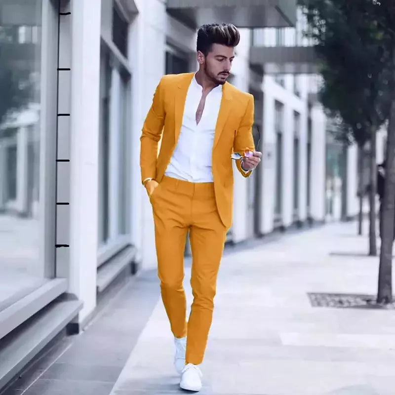 Ternos casuais masculinos de negócios para casamento, smoking masculino, terno de negócio justo, lapela de pico, Terno, traje masculino, 2 peças