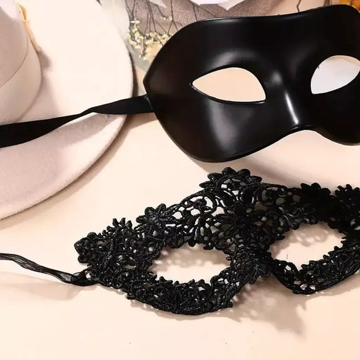 Conjunto de máscara de máscaras de renda preta elegante de 2 peças para casais – perfeito para festas venezianas, mardi gras e celebrações de Halloween