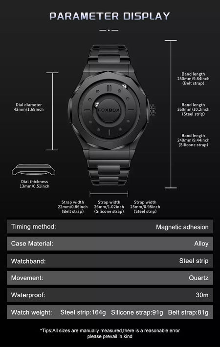 Foxbox criativo rolagem ponteiro força magnética relógios de pulso quartzo masculino esportes ao ar livre relógio à prova dwaterproof água masculino relogio masculino
