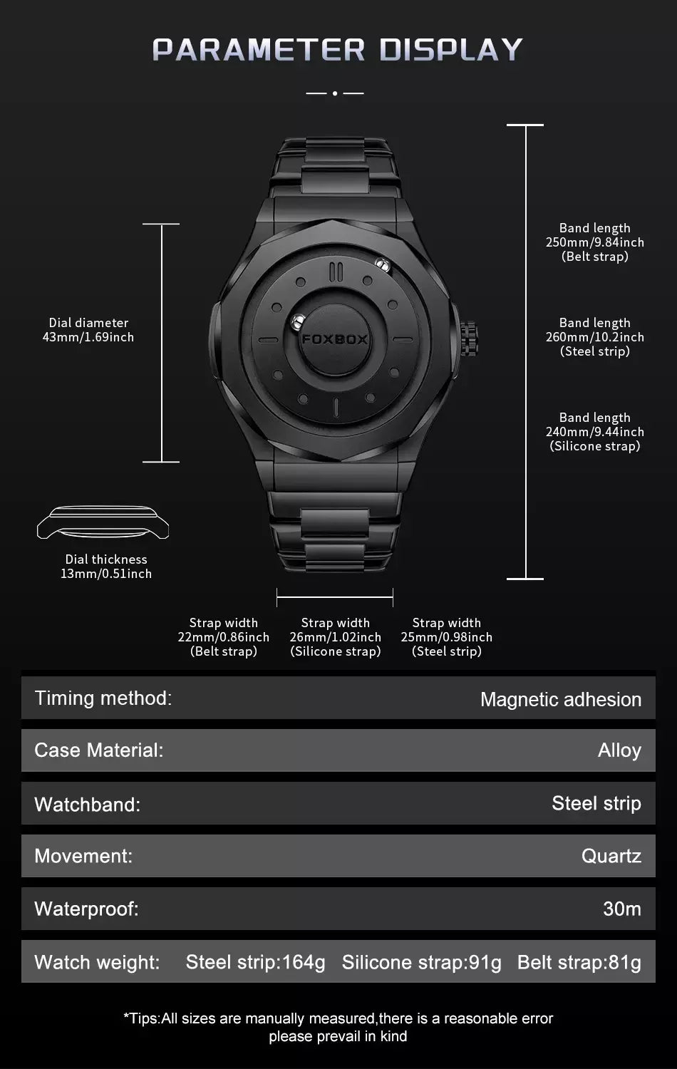 Foxbox criativo rolagem ponteiro força magnética relógios de pulso quartzo masculino esportes ao ar livre relógio à prova dwaterproof água masculino relogio masculino