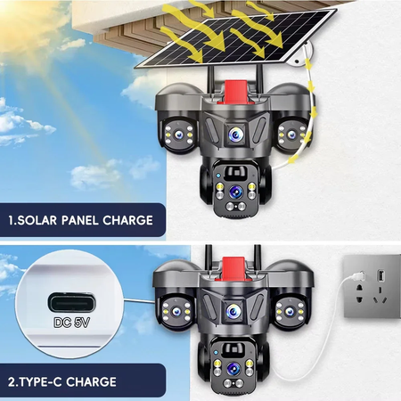 Kerui v380 pro ao ar livre ptz 6mp wifi 4g câmera solar de segurança em casa lente tripla câmera painel solar cctv vigilância vídeo